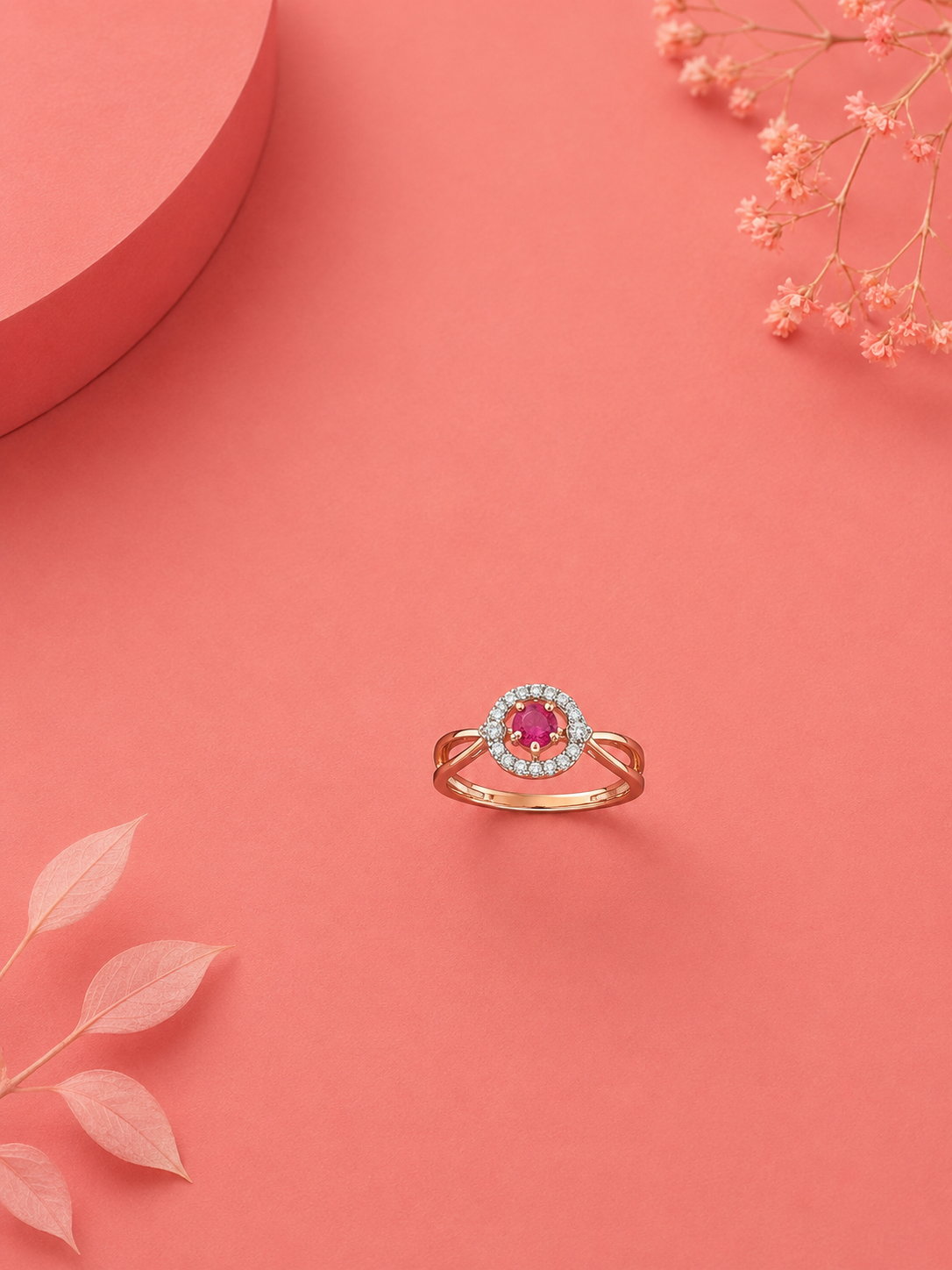 Rose Gold Ladies Premium Ring Pink Stone